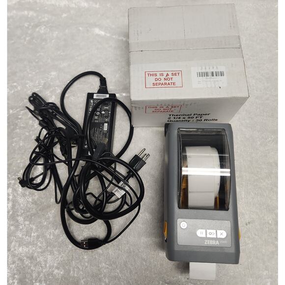 Zebra ZD41022-D0E00EZ 203dpi DT USB BT w Box of Thermal Paper Rolls - Picture 1 of 12